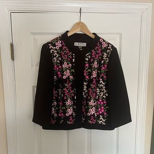 NWOT Tahari Arthur S Levine Floral Embroidered Jacket in Black